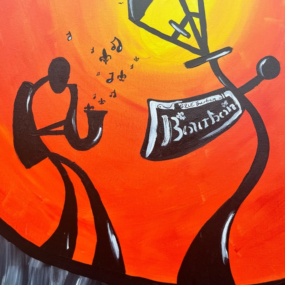 16inX10in acrylic painting by me titled “Jazzy Evening”